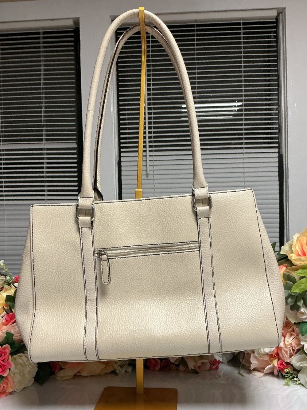 Wilsons Leather Cream Genuine Leather Tote Leopard Lining Shoulder Bag